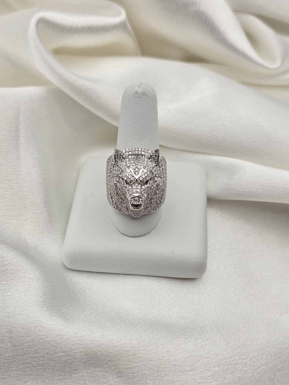 Neve Jewelry Sterling Silver 925 Moissanite Pave Wolf Head Luxury Ring